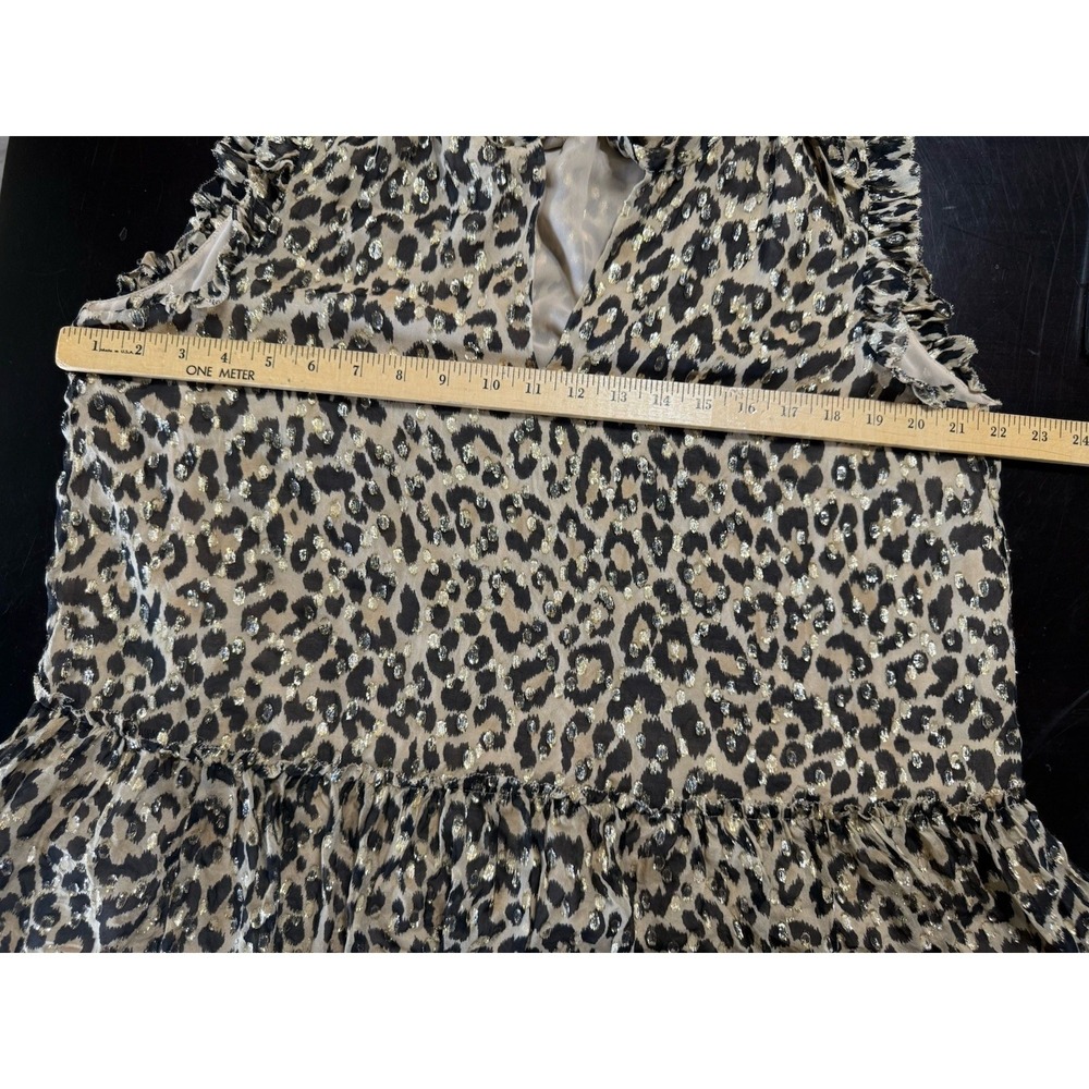 Kate Spade Metallic Leopard Clip Dot Peplum Blouse Silk Bow Tie Tank Top L - Picture 9 of 15